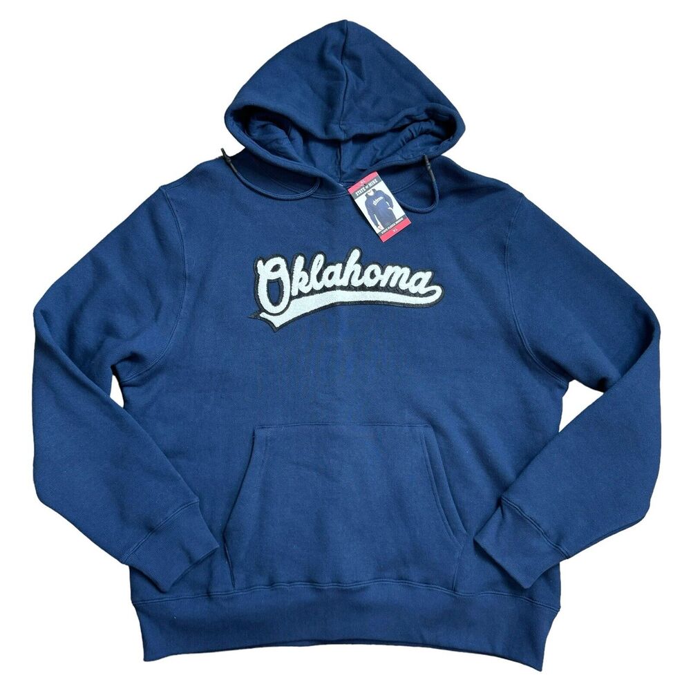 State Of Mine Sz XL 3D Oklahoma Hoodie Men Blue Drawstring Kangaroo Pocket NWT